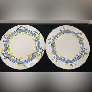 Set 2 Ceramic Trivets Italy Caleca Vintage White Yellow Blue Floral Vine 7.25”
